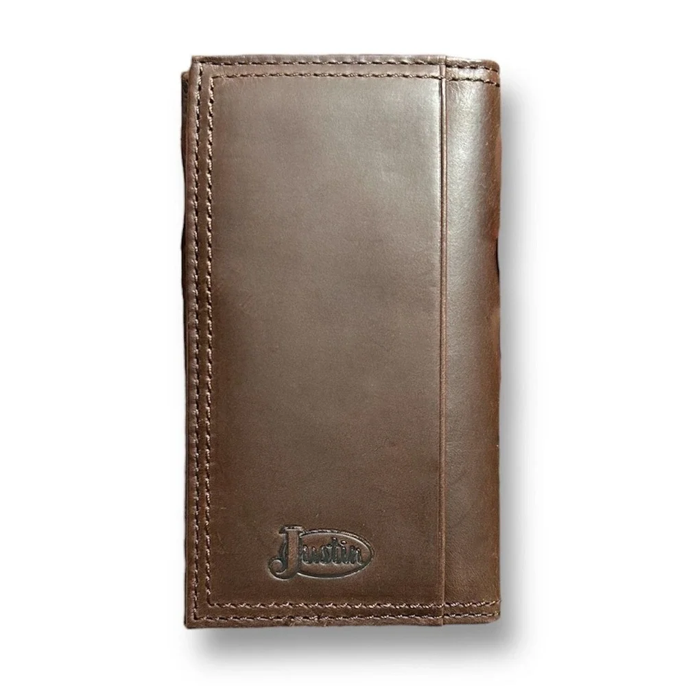 New Justin Jr Rodeo Wallet Brown Genuine Leather RFID Western Boot Stitch Detail